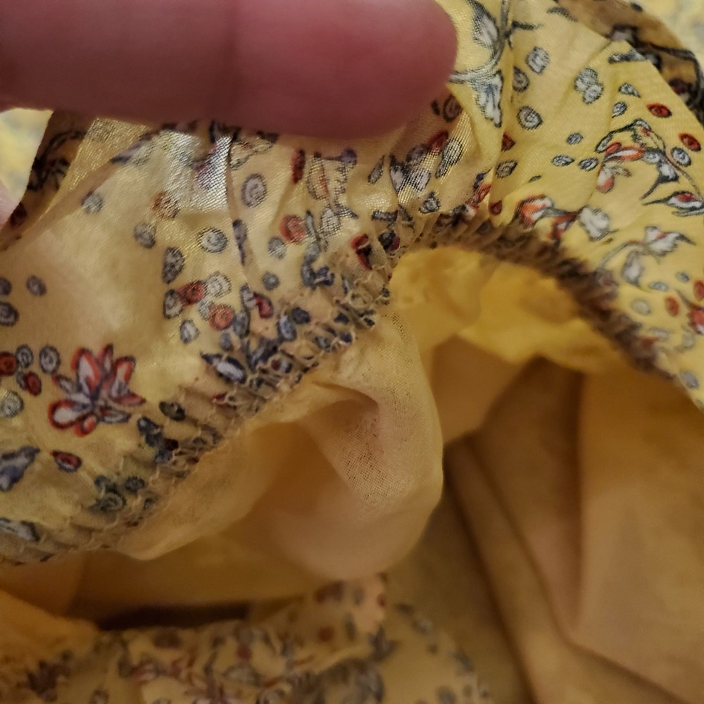 Max Studio sz L Gold Mustard Yellow Floral Peasant‎ Boho Top Garden Cottagecore - Picture 16 of 16